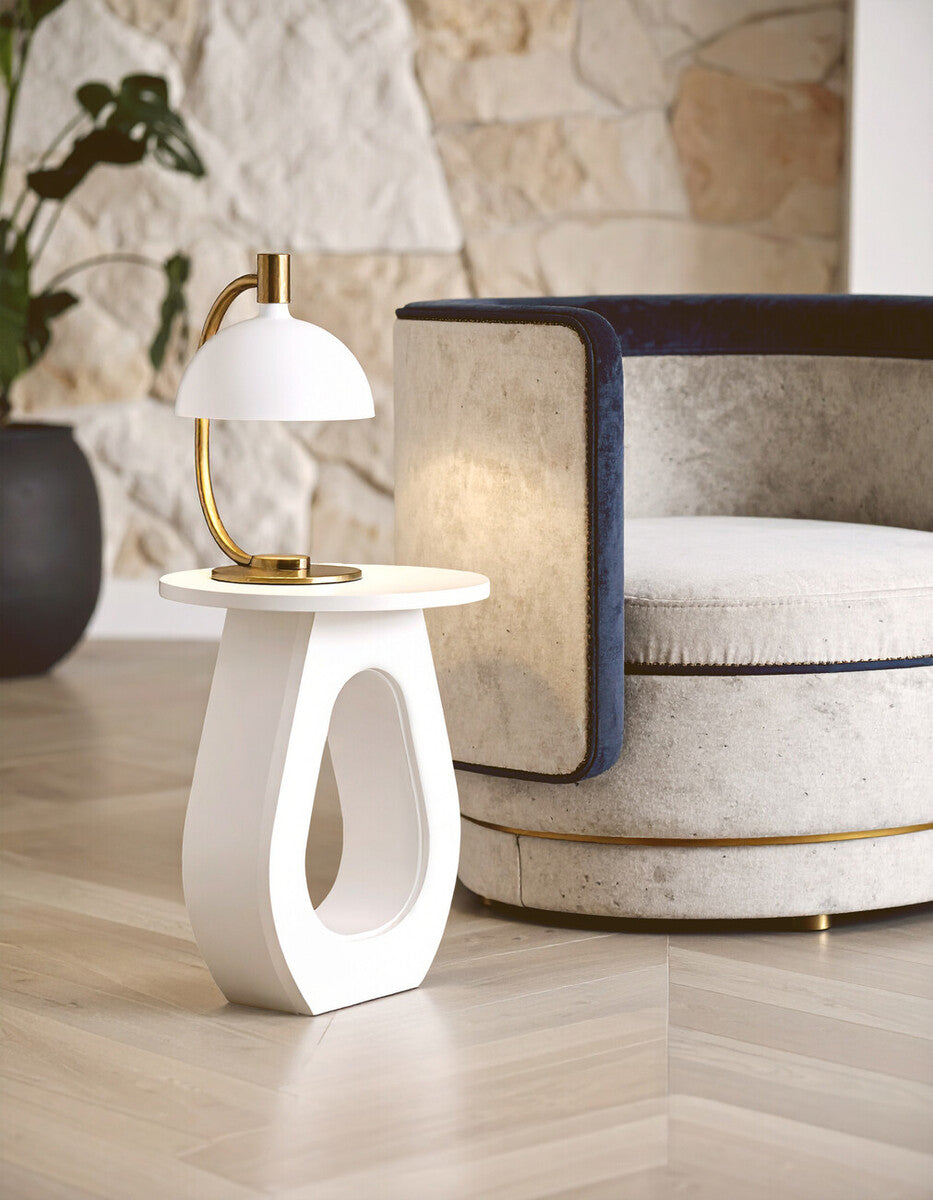 Whitewash Finish Mango Wood Accent Table with Horseshoe Cutout Base | Walsa