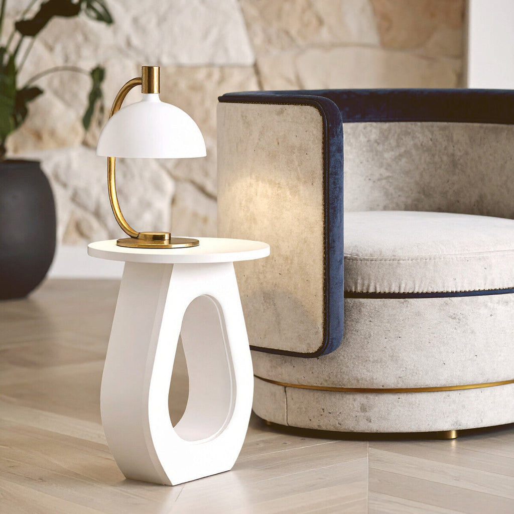 Whitewash Finish Mango Wood Accent Table with Horseshoe Cutout Base | Walsa