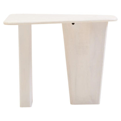 Whitewash Finish Mango Wood Pedestal Coffee Table with Ridged Base | Walsa
