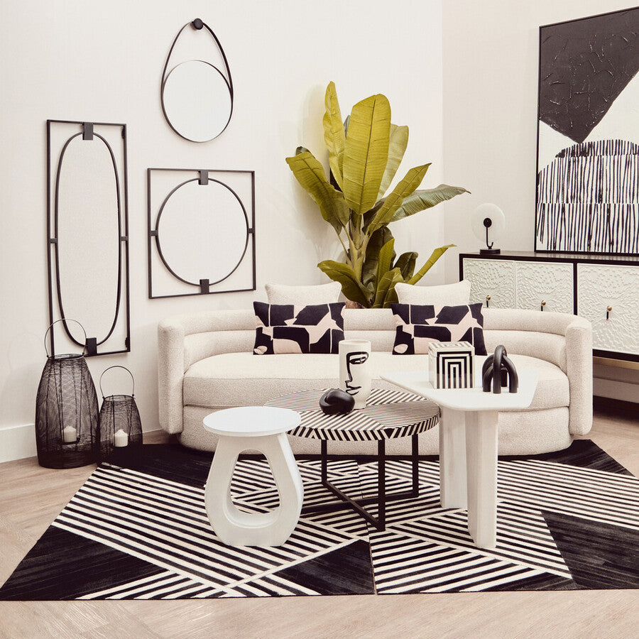 Whitewash Finish Mango Wood Pedestal Coffee Table with Ridged Base | Walsa