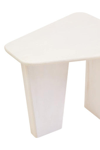 Whitewash Finish Mango Wood Pedestal Coffee Table with Ridged Base | Walsa
