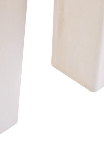 Whitewash Finish Mango Wood Pedestal Coffee Table with Ridged Base | Walsa