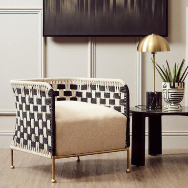 Satna Black and White Jute Chair with Curved Back