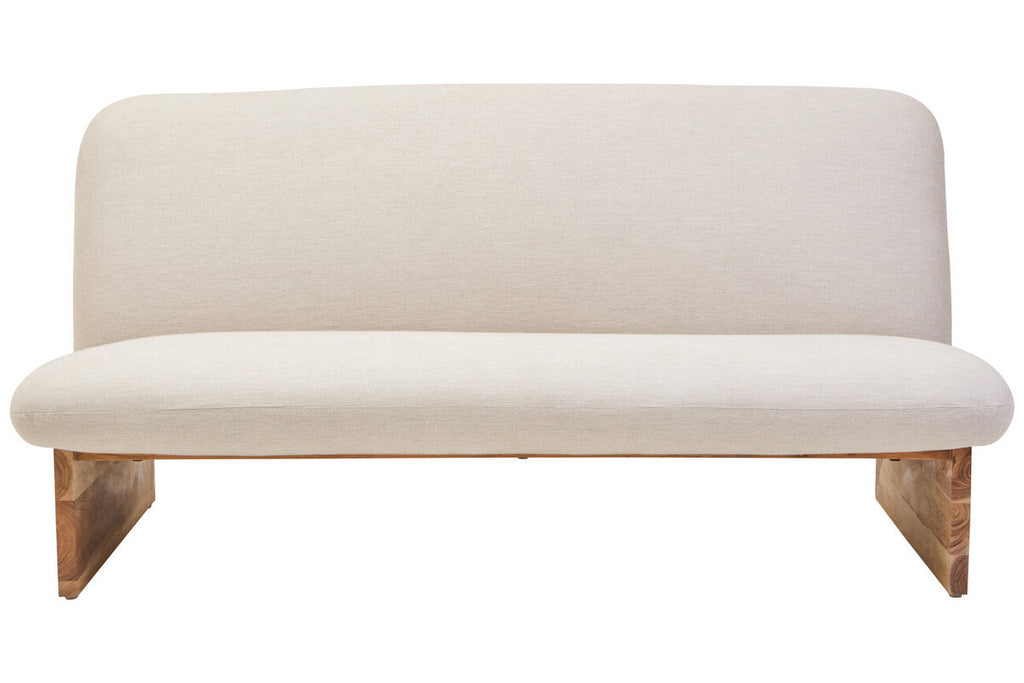 2 Seater Armless Cream Textured Linen Sofa with Wood Base | Parova