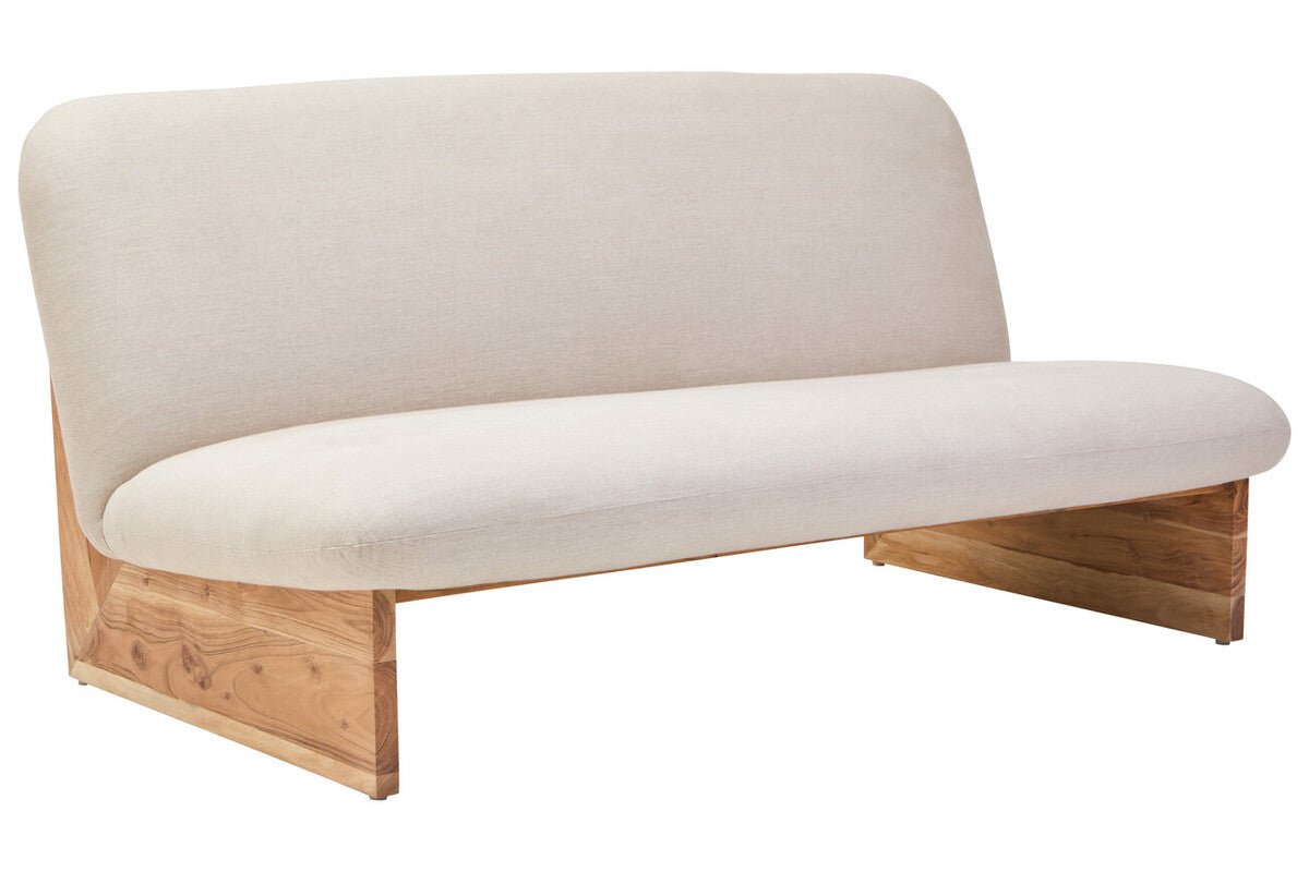 2 Seater Armless Cream Textured Linen Sofa with Wood Base | Parova