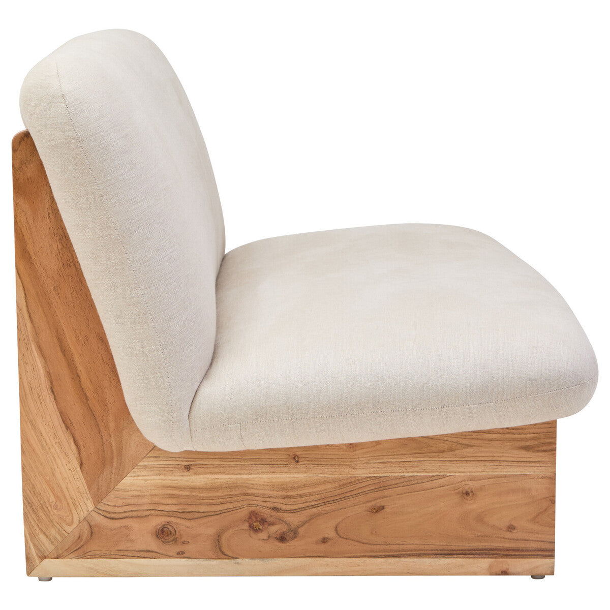 2 Seater Armless Cream Textured Linen Sofa with Wood Base | Parova