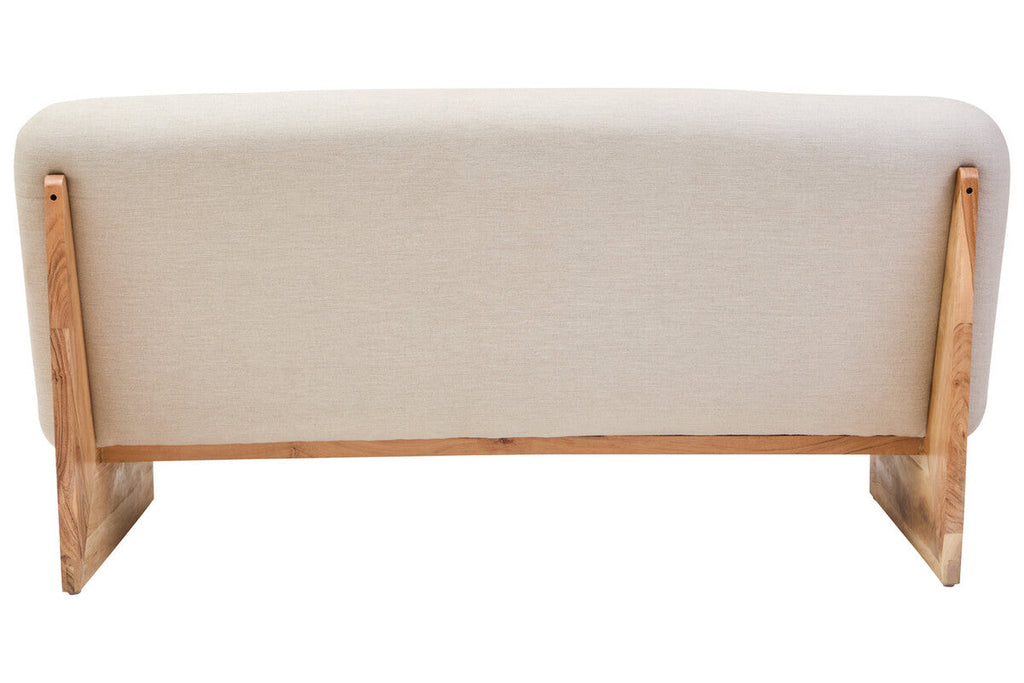 2 Seater Armless Cream Textured Linen Sofa with Wood Base | Parova