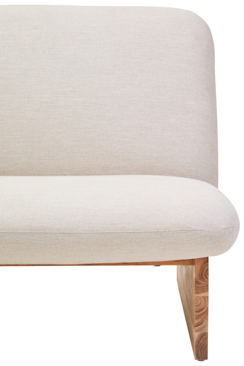 2 Seater Armless Cream Textured Linen Sofa with Wood Base | Parova