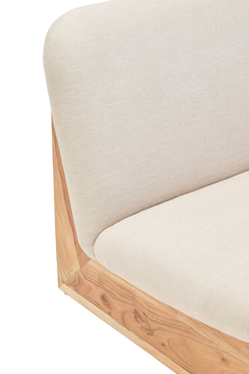 2 Seater Armless Cream Textured Linen Sofa with Wood Base | Parova