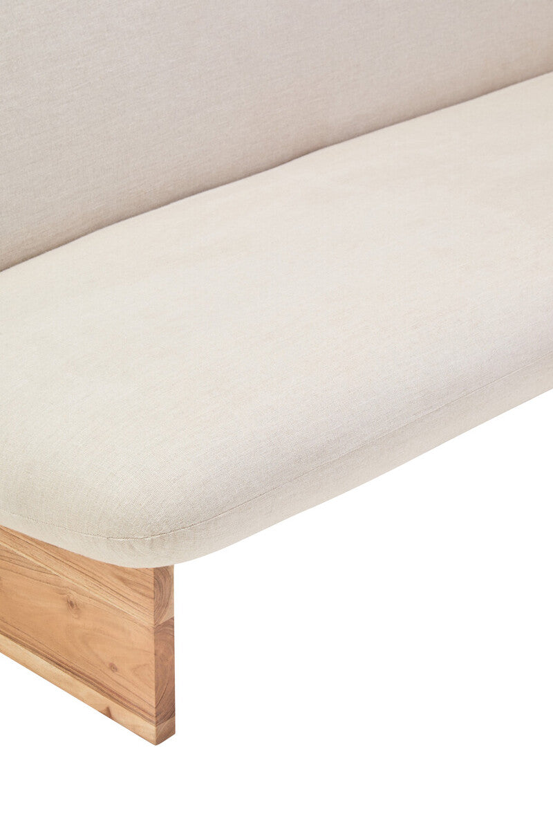 2 Seater Armless Cream Textured Linen Sofa with Wood Base | Parova