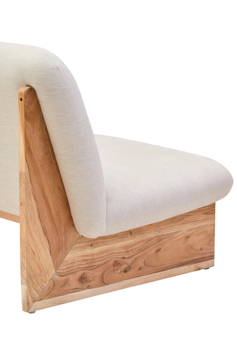 2 Seater Armless Cream Textured Linen Sofa with Wood Base | Parova