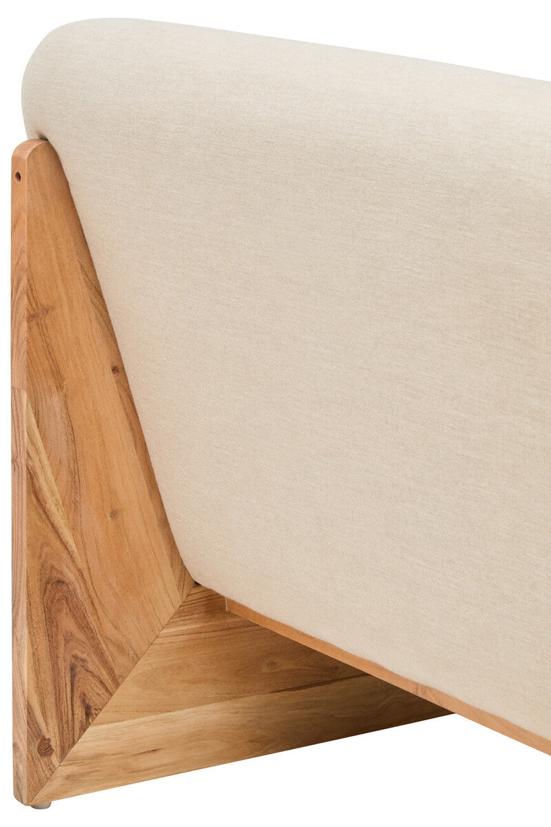 2 Seater Armless Cream Textured Linen Sofa with Wood Base | Parova