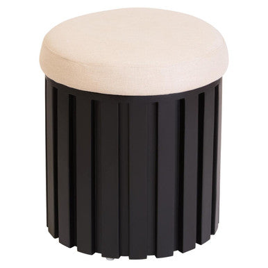 Perdoba Black and Cream Linen Stool with Ridge Base
