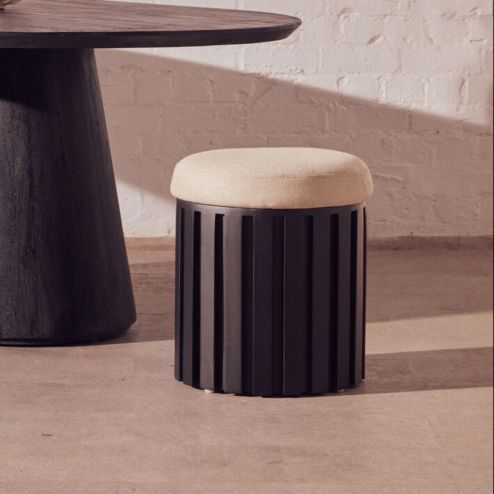 Perdoba Black and Cream Linen Stool with Ridge Base