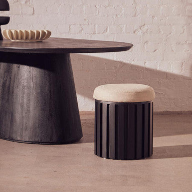 Perdoba Black and Cream Linen Stool with Ridge Base