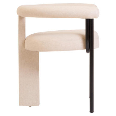 Cream Textured Linen Dining Chair with Black Metal Frame | Perdoba