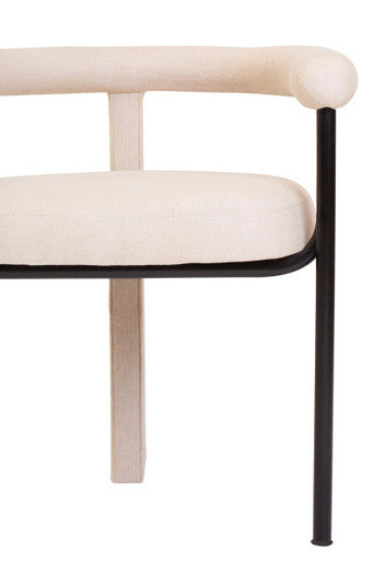 Cream Textured Linen Dining Chair with Black Metal Frame | Perdoba