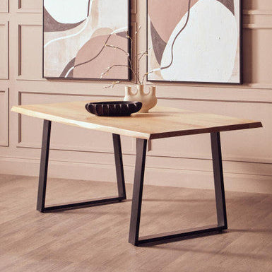 Natural Two-Tone Live Edge Mango Wood Dining Table with Black Metal Legs | Persolo