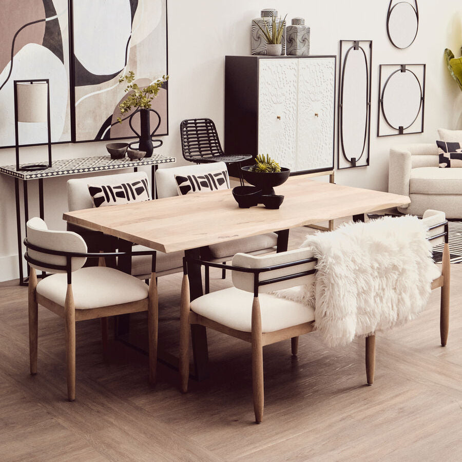 Natural Two-Tone Live Edge Mango Wood Dining Table with Black Metal Legs | Persolo