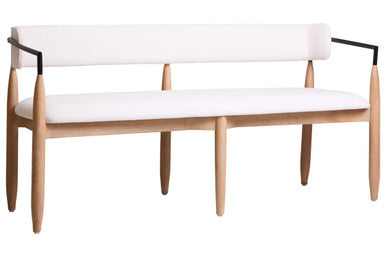 Persolo Cream Textured Fabric Bench with Wood Frame