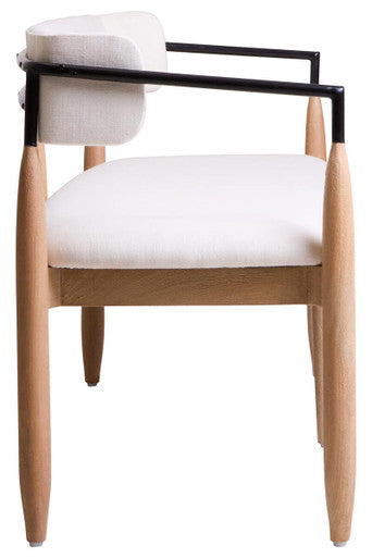 Persolo Cream Textured Fabric Bench with Wood Frame