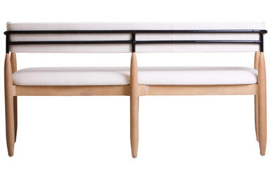 Persolo Cream Textured Fabric Bench with Wood Frame