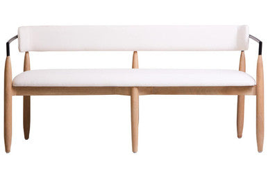 Persolo Cream Textured Fabric Bench with Wood Frame
