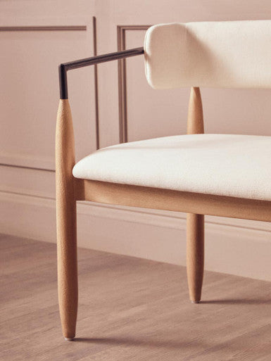 Persolo Cream Textured Fabric Bench with Wood Frame