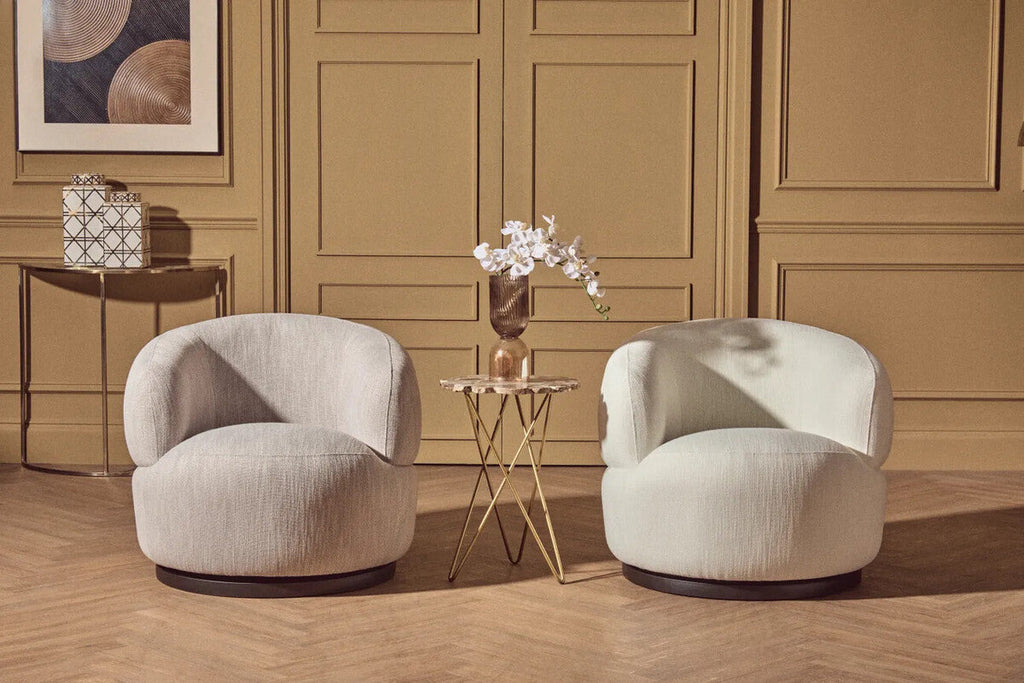 Textured Grey Curved Swivel Chair | Bordo