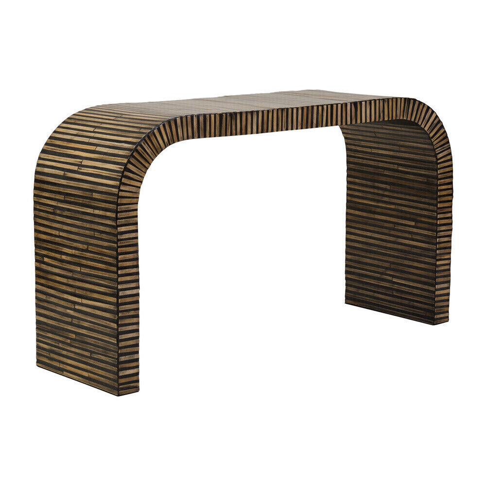 Natural Bamboo Inlay Curved Console Table with Sculptural Striped Design | Bambusa