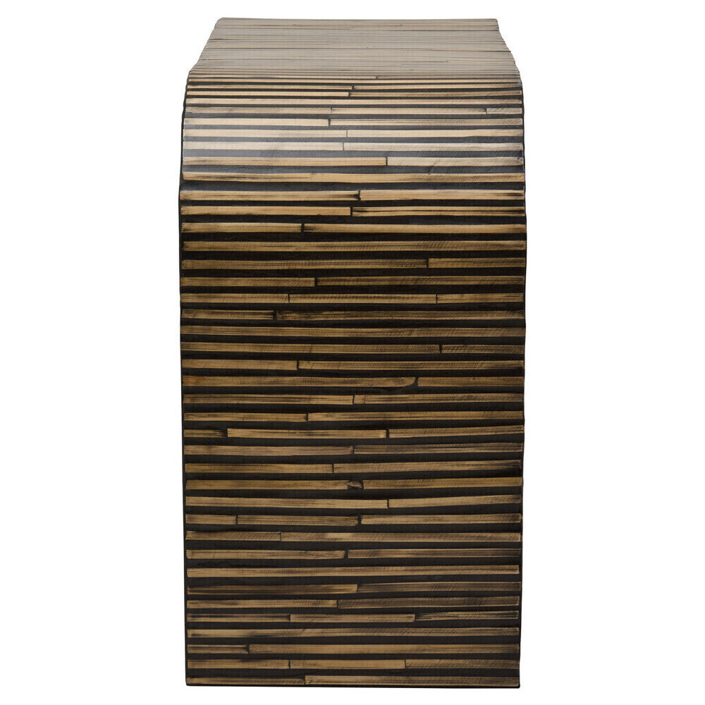 Natural Bamboo Inlay Curved Console Table with Sculptural Striped Design | Bambusa