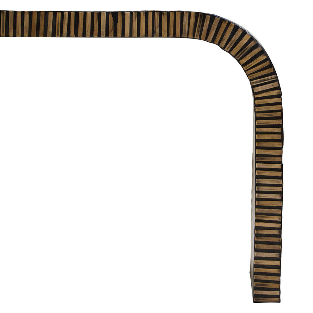 Natural Bamboo Inlay Curved Console Table with Sculptural Striped Design | Bambusa