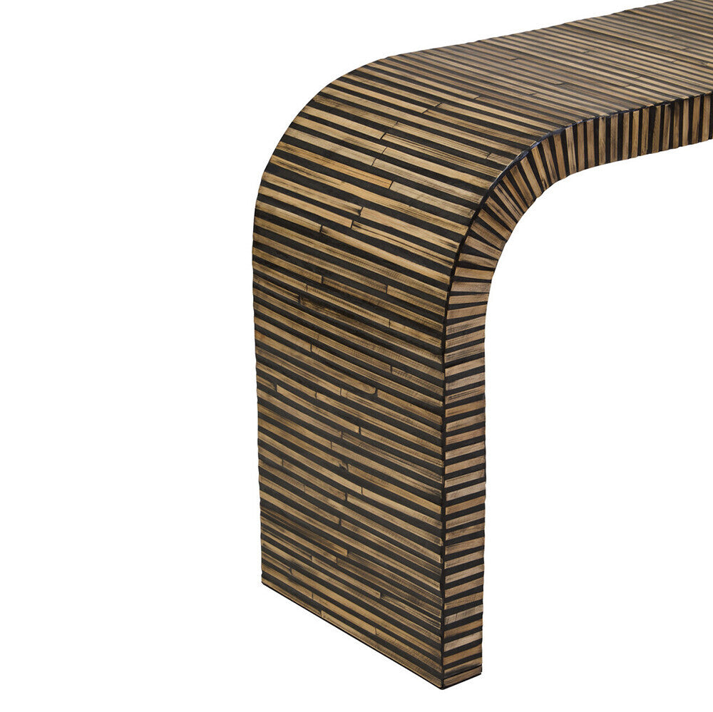 Natural Bamboo Inlay Curved Console Table with Sculptural Striped Design | Bambusa