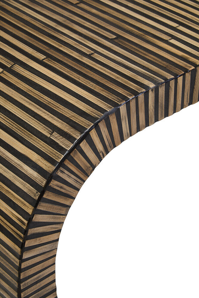 Natural Bamboo Inlay Curved Console Table with Sculptural Striped Design | Bambusa