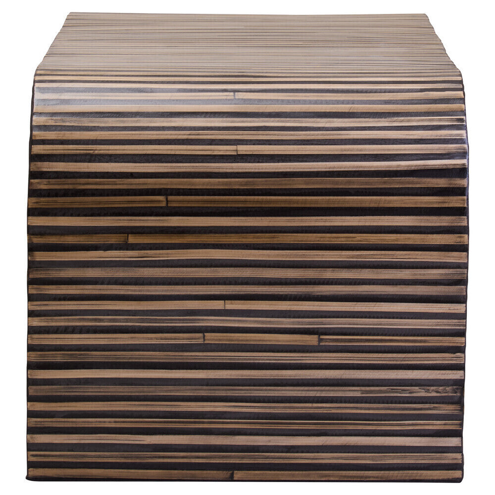 Natural Finish Curved Coffee Table with Striped Bamboo Inlay | Bambusa