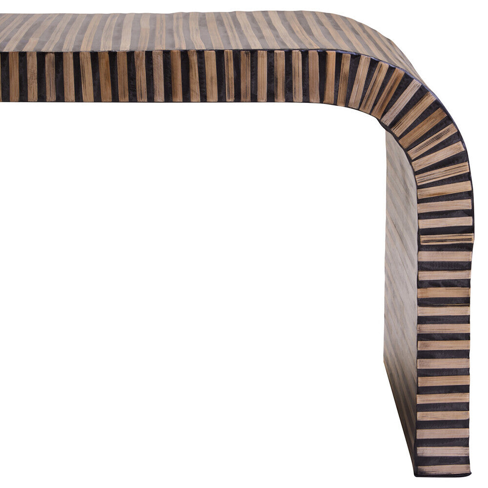 Natural Finish Curved Coffee Table with Striped Bamboo Inlay | Bambusa