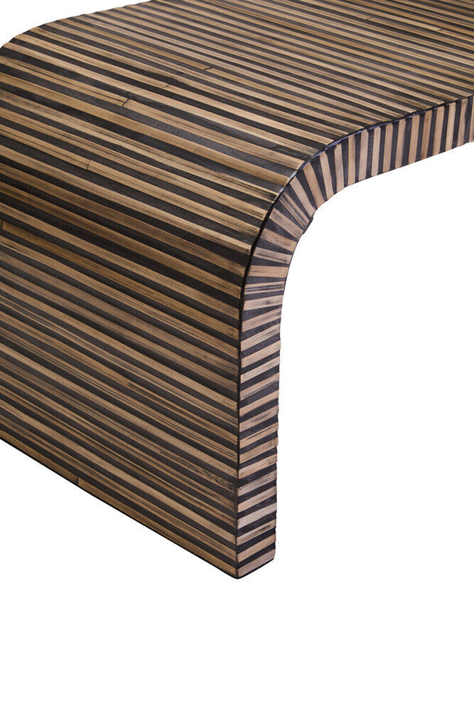 Natural Finish Curved Coffee Table with Striped Bamboo Inlay | Bambusa