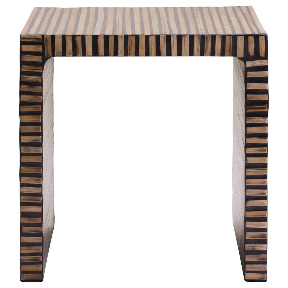 Natural Bamboo Inlay Square Side Table with Linear Pattern and Open Base | Bambusa