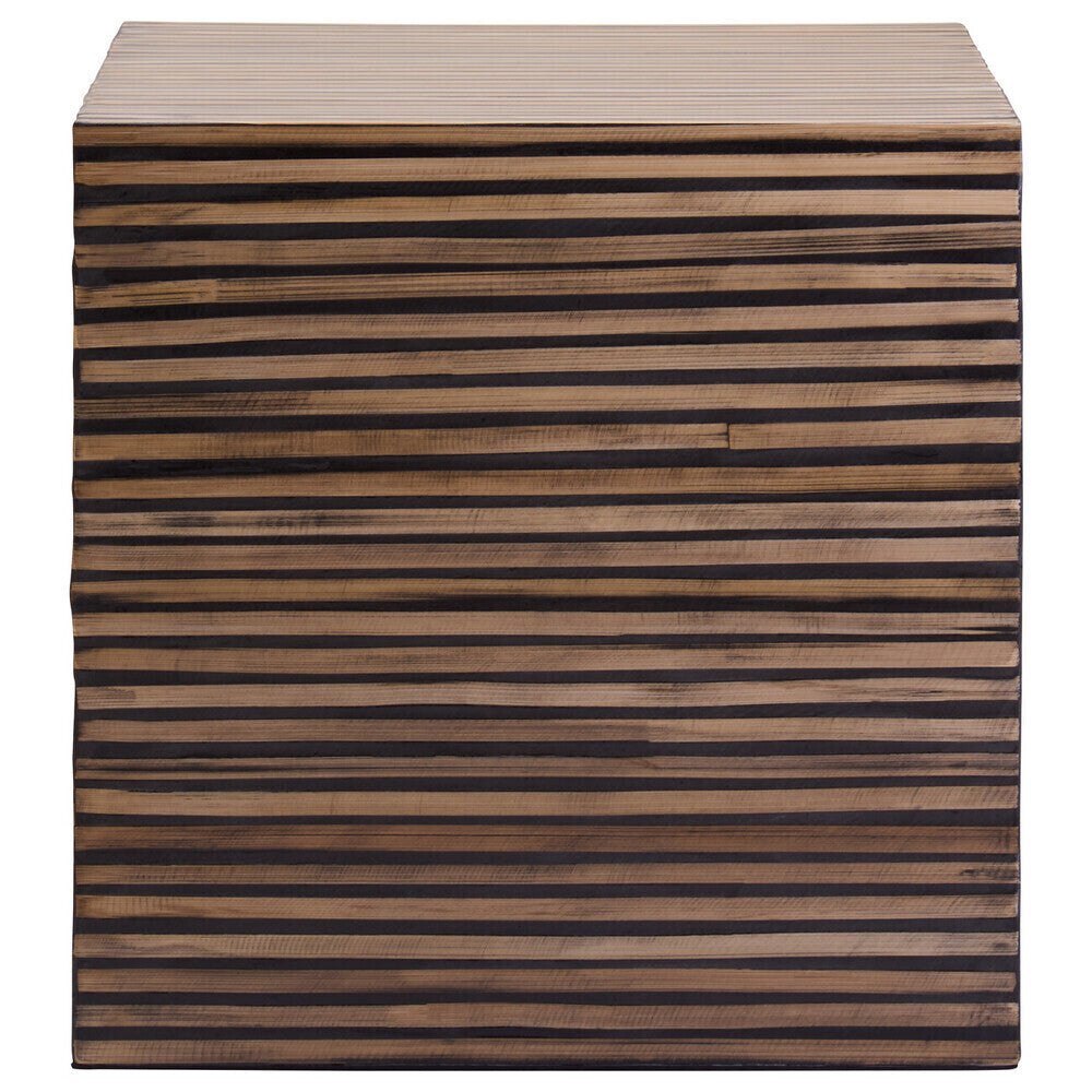 Natural Bamboo Inlay Square Side Table with Linear Pattern and Open Base | Bambusa