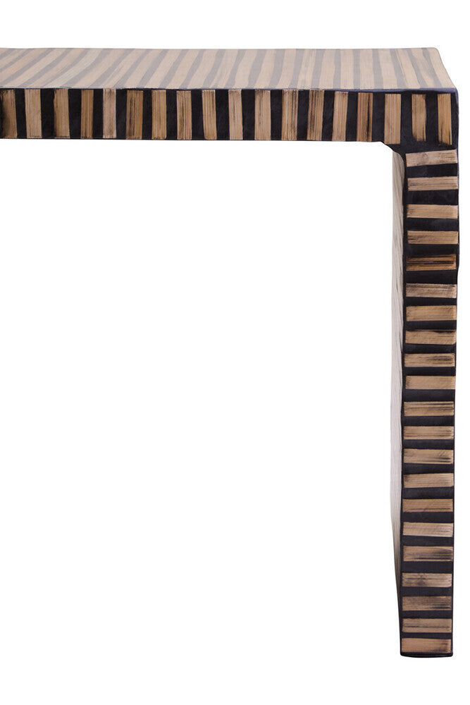 Natural Bamboo Inlay Square Side Table with Linear Pattern and Open Base | Bambusa