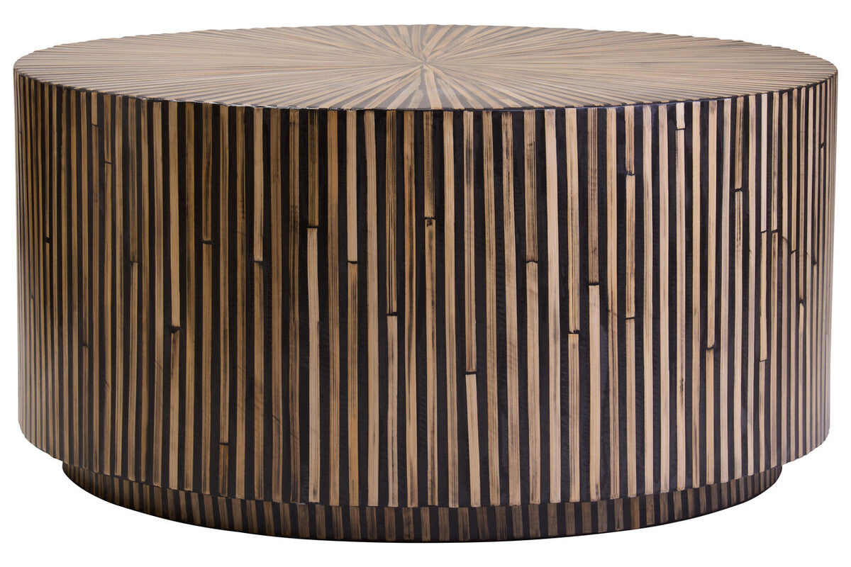 Natural Round Bamboo Inlay Coffee Table with Textured Sunburst Top | Bambusa