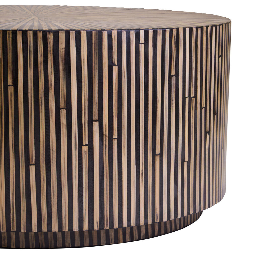 Natural Round Bamboo Inlay Coffee Table with Textured Sunburst Top | Bambusa