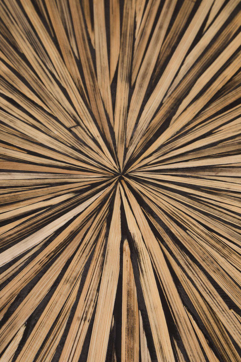 Natural Round Bamboo Inlay Coffee Table with Textured Sunburst Top | Bambusa