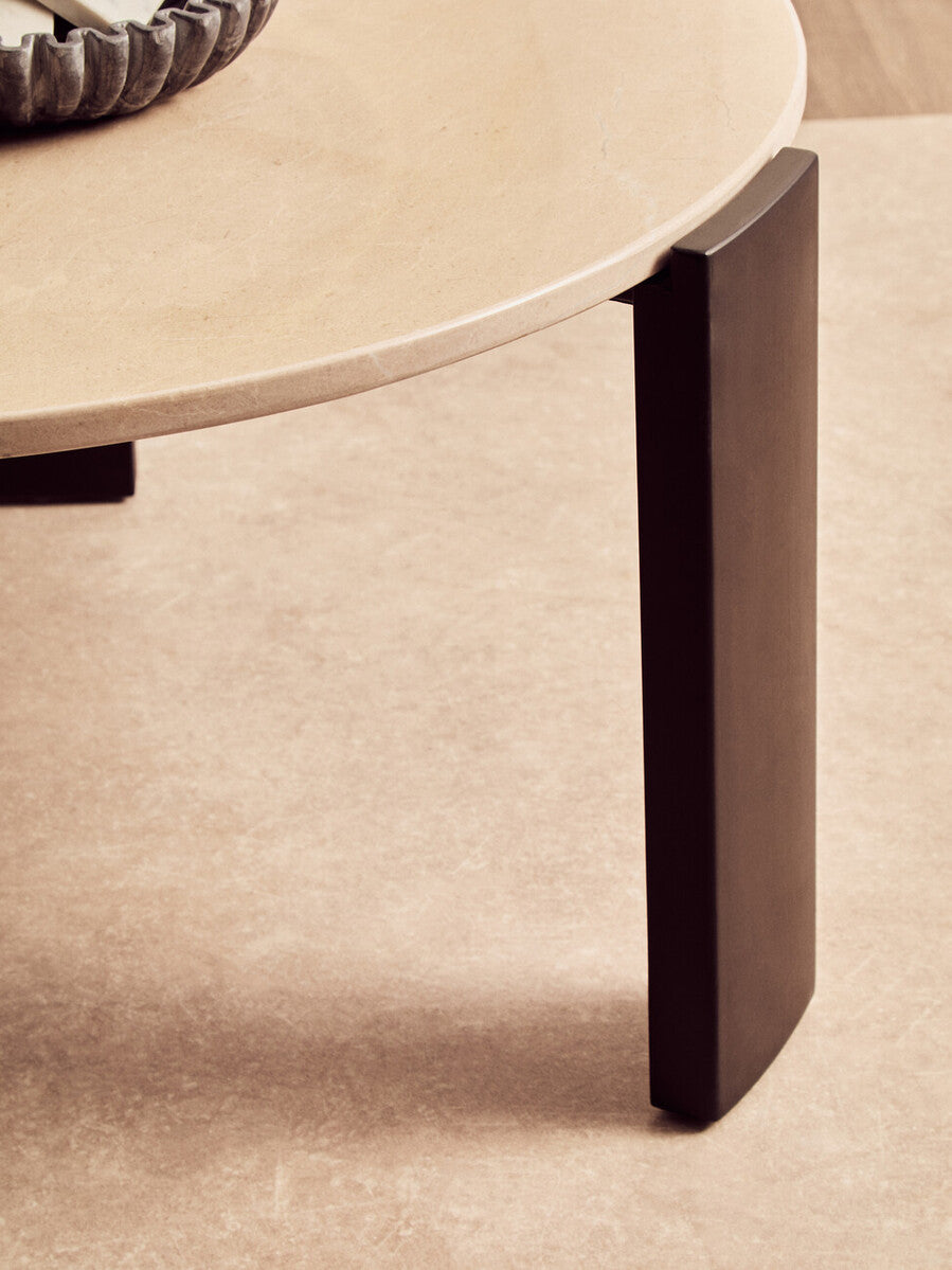 Cream Round Marble Top Large Coffee Table with Black Acacia Legs | Palermo