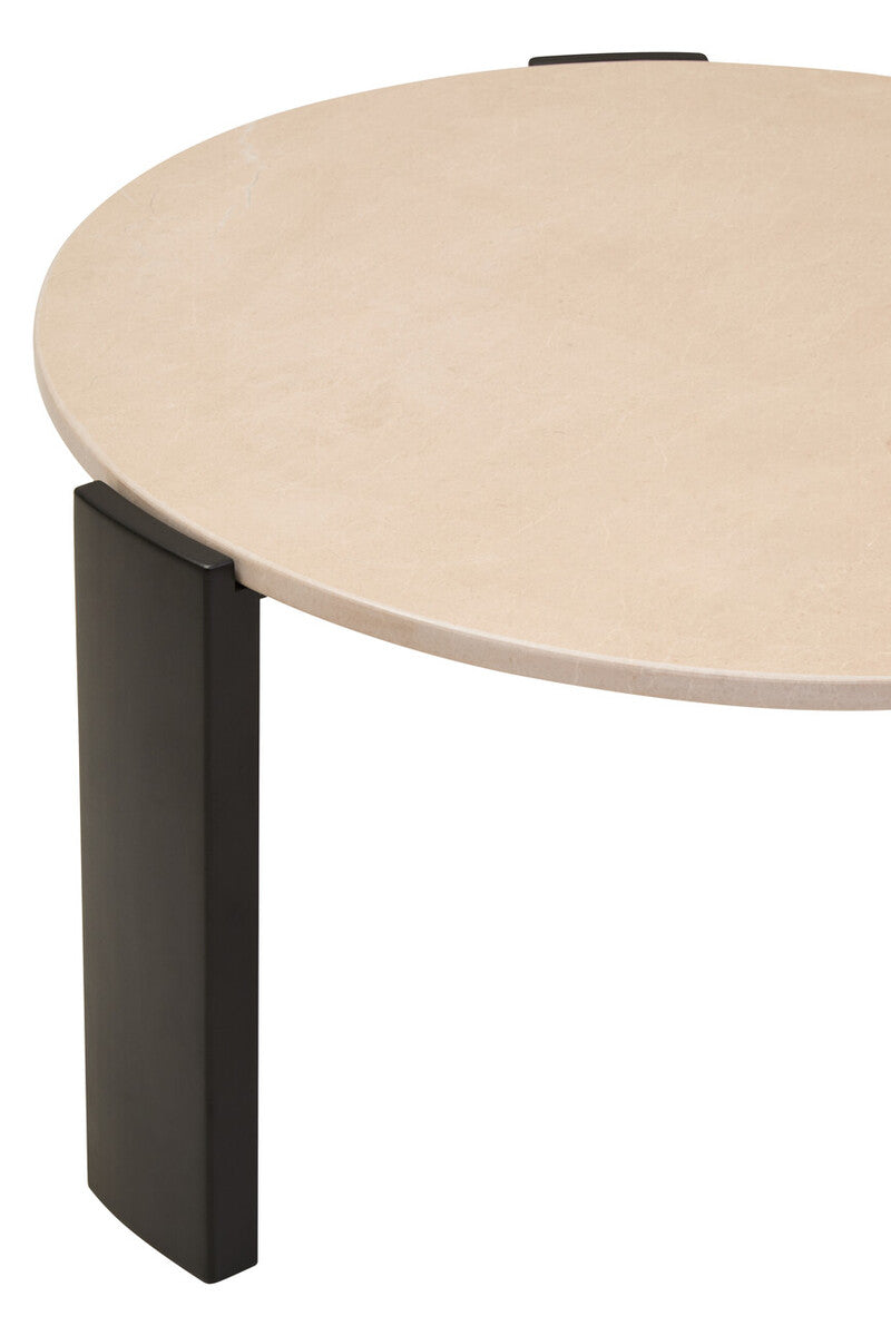 Cream Round Marble Top Large Coffee Table with Black Acacia Legs | Palermo