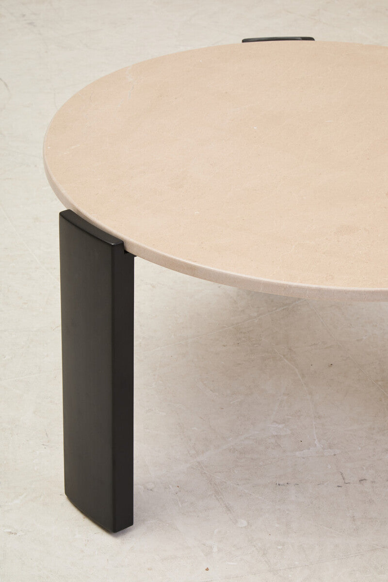 Cream Round Marble Top Large Coffee Table with Black Acacia Legs | Palermo