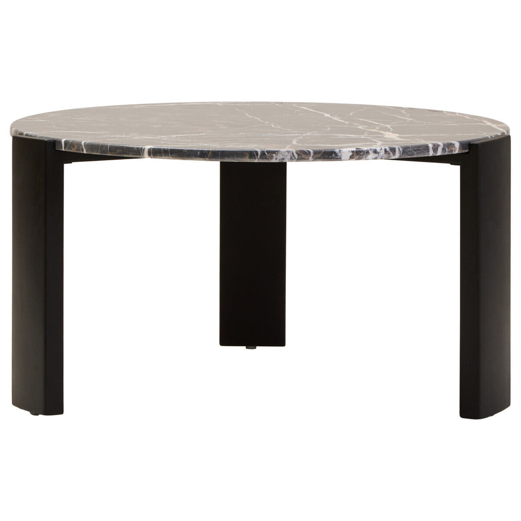 Black Round Marble Top Large Coffee Table with Black Acacia Legs | Palermo