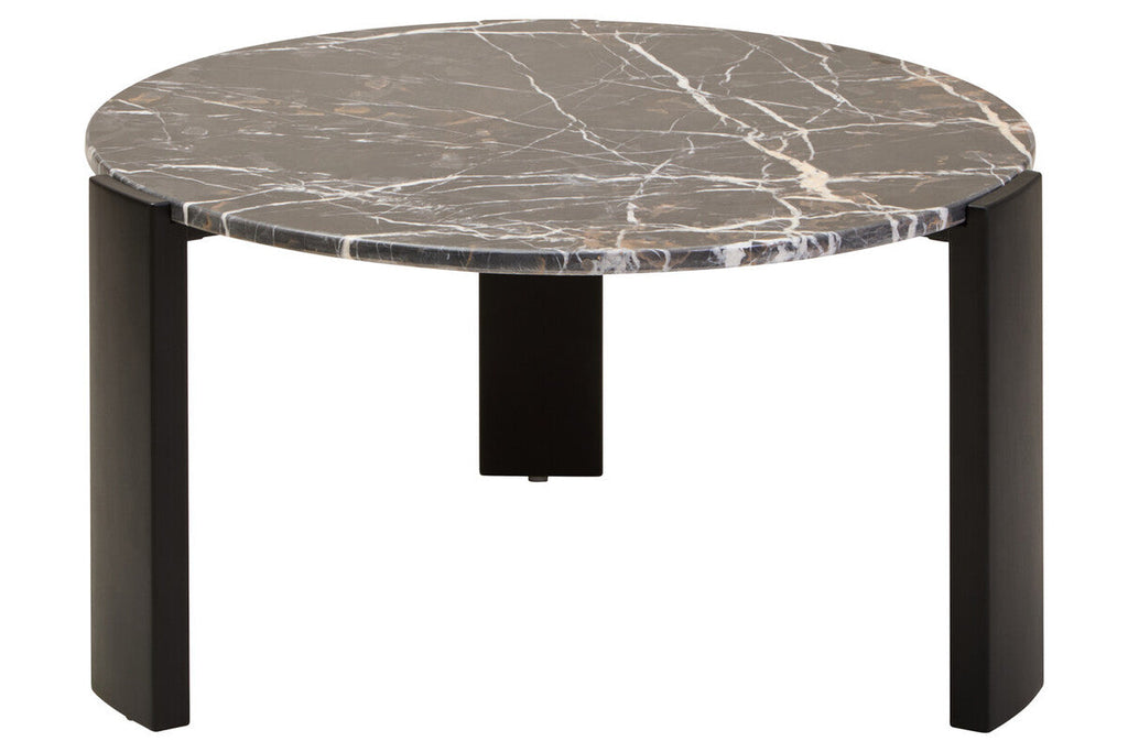 Black Round Marble Top Large Coffee Table with Black Acacia Legs | Palermo