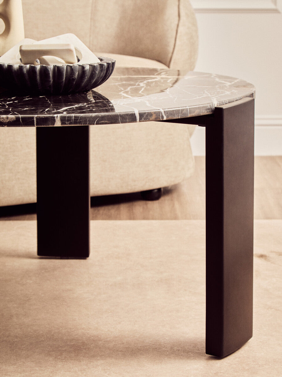 Black Round Marble Top Large Coffee Table with Black Acacia Legs | Palermo