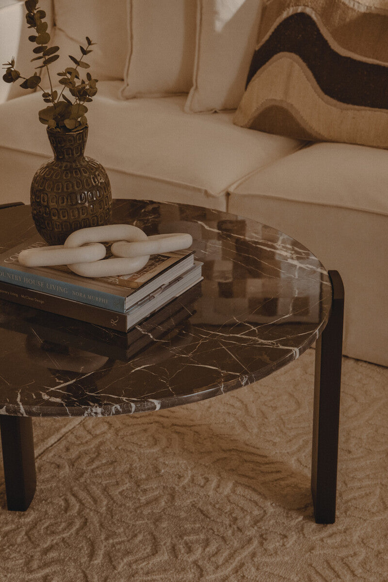 Black Round Marble Top Large Coffee Table with Black Acacia Legs | Palermo